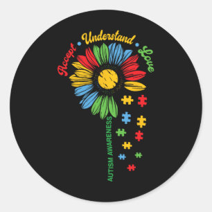 Autisme Bewustzijn Zonnebloem Autistische Onderste Ronde Sticker