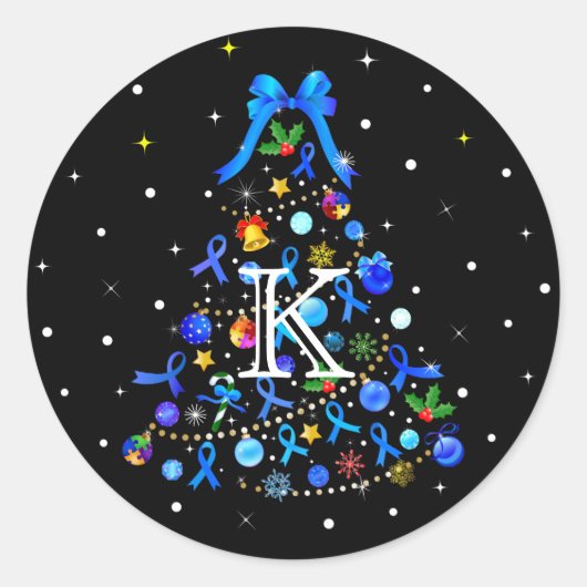 Autisme Blauwe Kerstboom Ronde Sticker (Voorkant)
