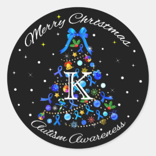 Autisme Blauwe Kerstboom Ronde Sticker