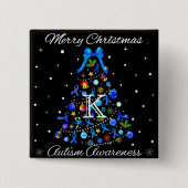 Autisme Blauwe Kerstboom Vierkante Button 5,1 Cm (Voorkant)