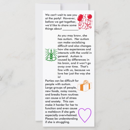 Autisme Carte Appartement Fille Anniversaire (Devant)