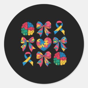 Autisme Coquette Lint Boog Hart Puzzel Autisme Awa Ronde Sticker