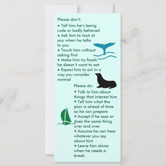 Autisme Ensemble Carte Plat Garçon (Dos)