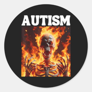 Autisme Funny Cringe Hard Skelet Meme Flames 1 Ronde Sticker