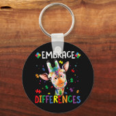 Autisme-Giraffe van Puzzle Piece Embrace Verschill Sleutelhanger (Voorkant)