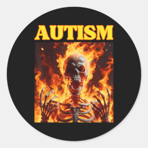Autisme Grappig Cringe Hard Skelet Meme Flames Ronde Sticker