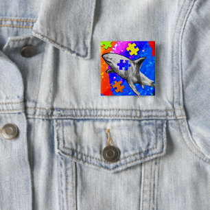 Autisme Haai Vierkante Button 5,1 Cm