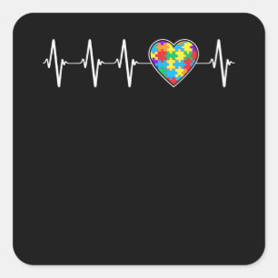 Autisme Heartbeat Heart EKG Autistic Awareness Vierkante Sticker