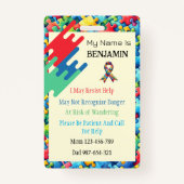 Autisme ID Kind of Volwassene Medische Alert Badge (Achterkant)