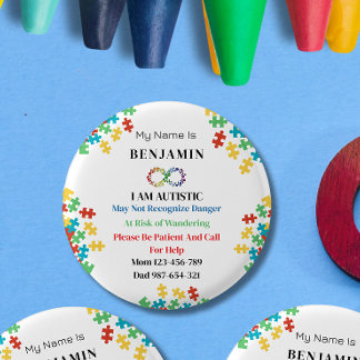 Autisme ID-kind of volwassene medische waarschuwin Ronde Button 3,2 Cm