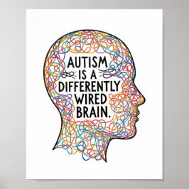Autisme is een anders bedraad Brain Line Art Quote Poster