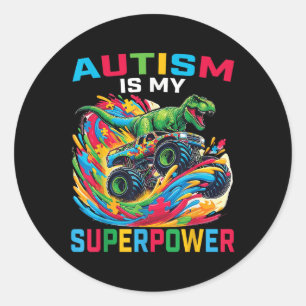 Autisme is mijn Superpower Dino T Rex Monster Truc Ronde Sticker
