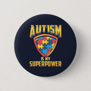 Autisme is mijn Superpower Gold Red Blue Puzzle Ronde Button 5,7 Cm