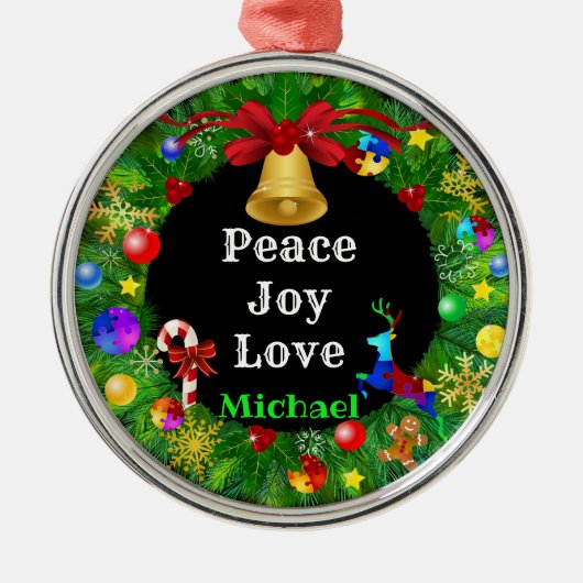 Autisme Kerstmis Wreath Metalen Ornament (Voorkant)