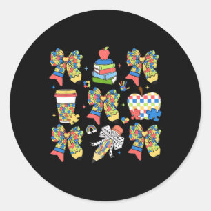 Autisme Leraar Coquette Boog Puzzel Potloden Autis Ronde Sticker