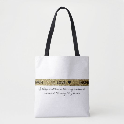 Autisme Leraar Glitter Goud Zwart en Wit Quote Draagtas (Voorkant)