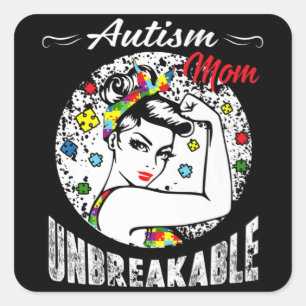 Autisme Mam Onbreekbare T-Shirt Autism Awareness G Vierkante Sticker