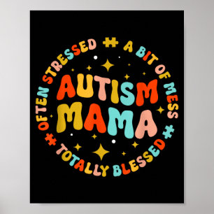 Autisme Mama Groovy Autisme Bewustzijn Inspirerend Poster