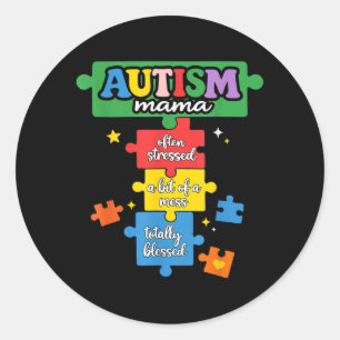 Autisme Mama Puzzelstuk Autisme Moeder Bewustzijn Ronde Sticker