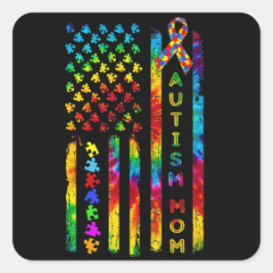 Autisme mama T-shirt Autism Awareness Tie Dye Amer Vierkante Sticker