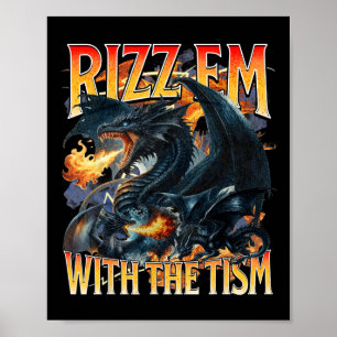 Autisme meme Dragon Rizz em met de Tism Autistic Poster