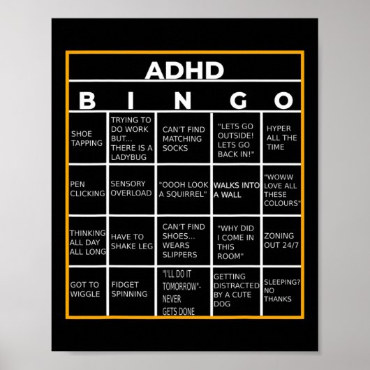 Autisme Mental Health Awareness Day ADHD Bingo Fun Poster (Voorkant)