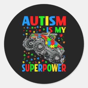 Autisme Mijn Superkracht Monstertruck Jongens Ronde Sticker