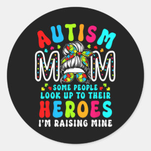 Autisme Moeder Opvoeden Held Groovy Rommelige Bun Ronde Sticker