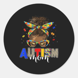 Autisme moeder rommelige knot zwarte vrouwen autis ronde sticker