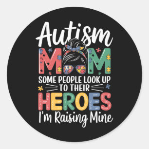 Autisme Mom Raising Hero Puzzel Stuk Ontwerp Autis Ronde Sticker