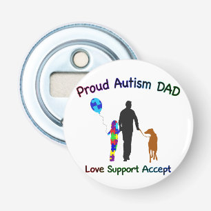 Autisme Pap met hond Button Flesopener