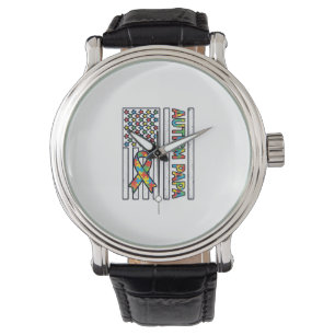 Autisme Papa Vlag Lint Puzzelstuk Shirt Ontwerp_ Horloge