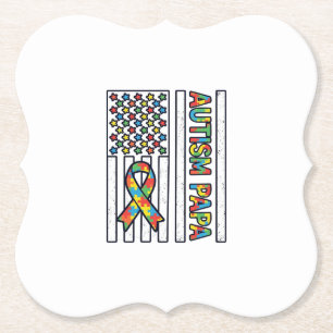 Autisme Papa Vlag Lint Puzzelstuk Shirt Ontwerp_ Kartonnen Onderzetters