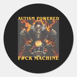 Autisme Powered F#ck Machine Grappig Skelet Meme Ronde Sticker