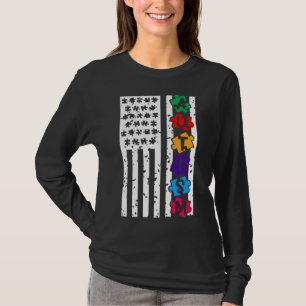 Autisme Puzzle Piece American Flag Autism Awarenes T-shirt