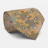 Autisme Puzzle Piecks and Hands Gold en Green Stropdas (Opgerold)