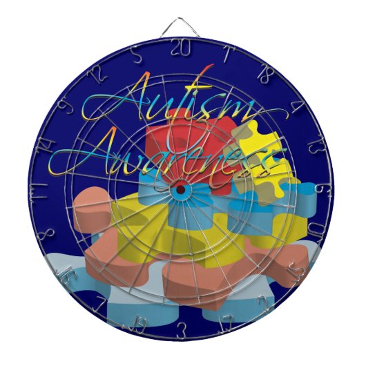 Autisme Puzzle Piecks Dk Blue Dart Board Dartbord (Voorkant)