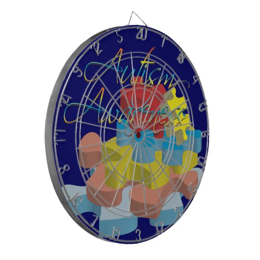 Autisme Puzzle Piecks Dk Blue Dart Board Dartbord (Voorkant Links)