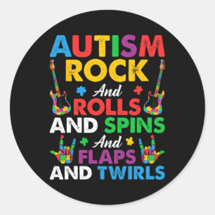 Autisme Rock Roll Spin Twirls Gitaar Puzzel Neurod Ronde Sticker