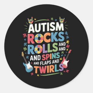 Autisme Rocks Rolls Spins Flaps Awareness Boys Kin Ronde Sticker