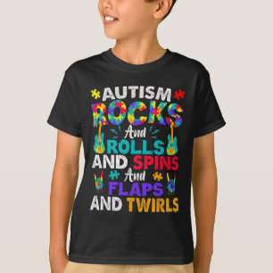 Autisme schommelt en rolt en spint het bewustzijn  t-shirt
