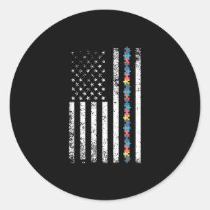 Autisme Shirt American Flag Puzzle Ronde Sticker