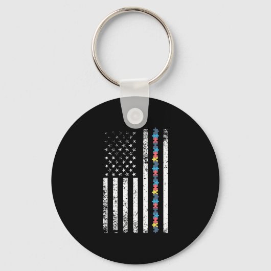 Autisme Shirt American Flag Puzzle Sleutelhanger (Voorkant)