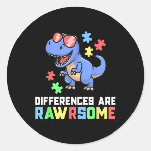 Autisme Shirten voor Jongens Dinosaur Trex Awarene Ronde Sticker