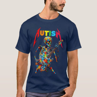 Autisme Skelet Gitaarspeler Rockmuziek Autisme Awa T-shirt