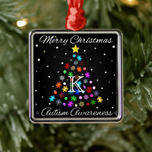Autisme Sneeuwvlok Kerstboom Metalen Ornament