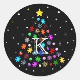 Autisme Sneeuwvlok Kerstboom Ronde Sticker