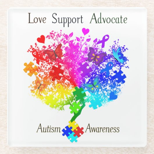 Autisme Spectrum Tree Glazen Onderzetter (Voorkant)