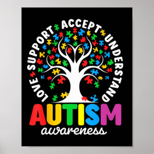 Autisme T-shirt Liefde Aanvaarden Steun Autistisch Poster