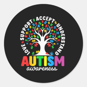 Autisme T-shirt Liefde Aanvaarden Steun Autistisch Ronde Sticker